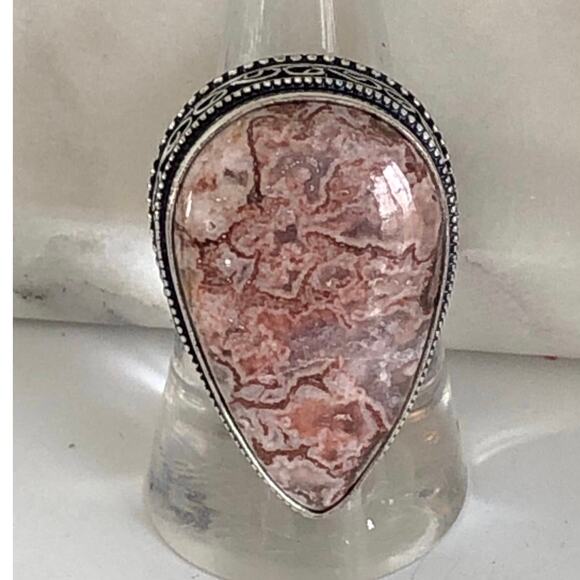 925 Sterling Crazy Lace Agate  Ring  Size 7.5 - Picture 2 of 5